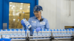 A female Chobani worked stocks Super Milk